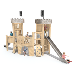 Dětský hrad s věžemi a skluzavkou