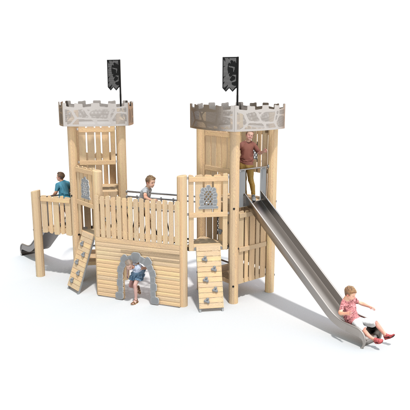 Dětský hrad s věžemi a skluzavkou