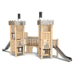 Dětský hrad s věžemi a skluzavkou