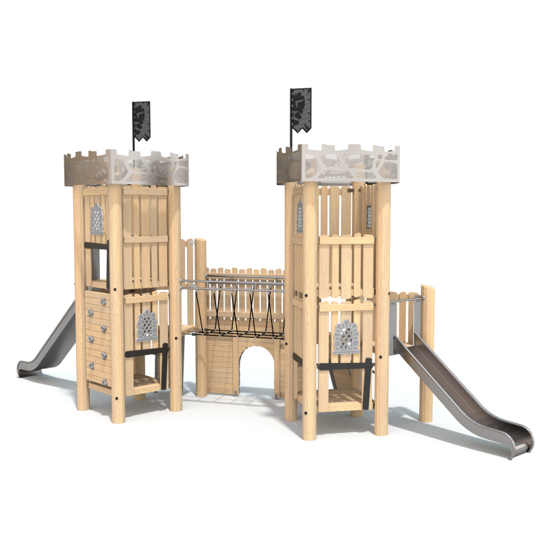 Dětský hrad s věžemi a skluzavkou