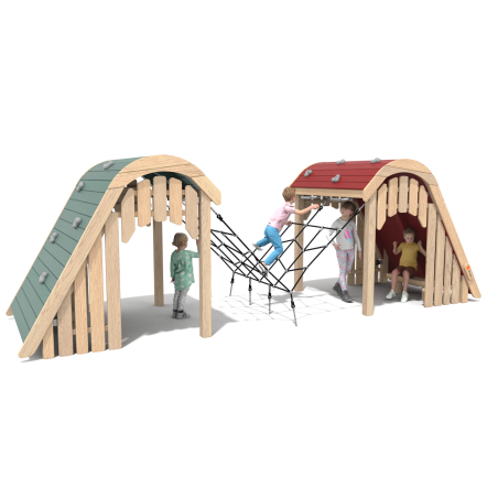 Domčeky prepojené lezeckou sieťou