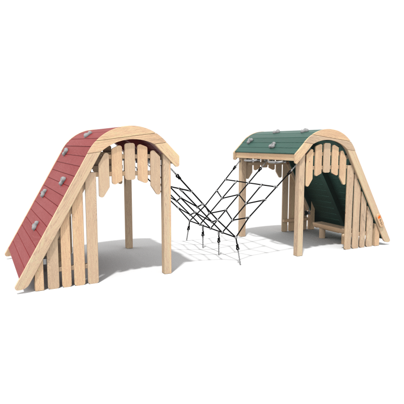 Domčeky prepojené lezeckou sieťou